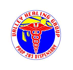 Logo of Valley Healing Group Prop 293 Dispensary with a medical symbol on a white background