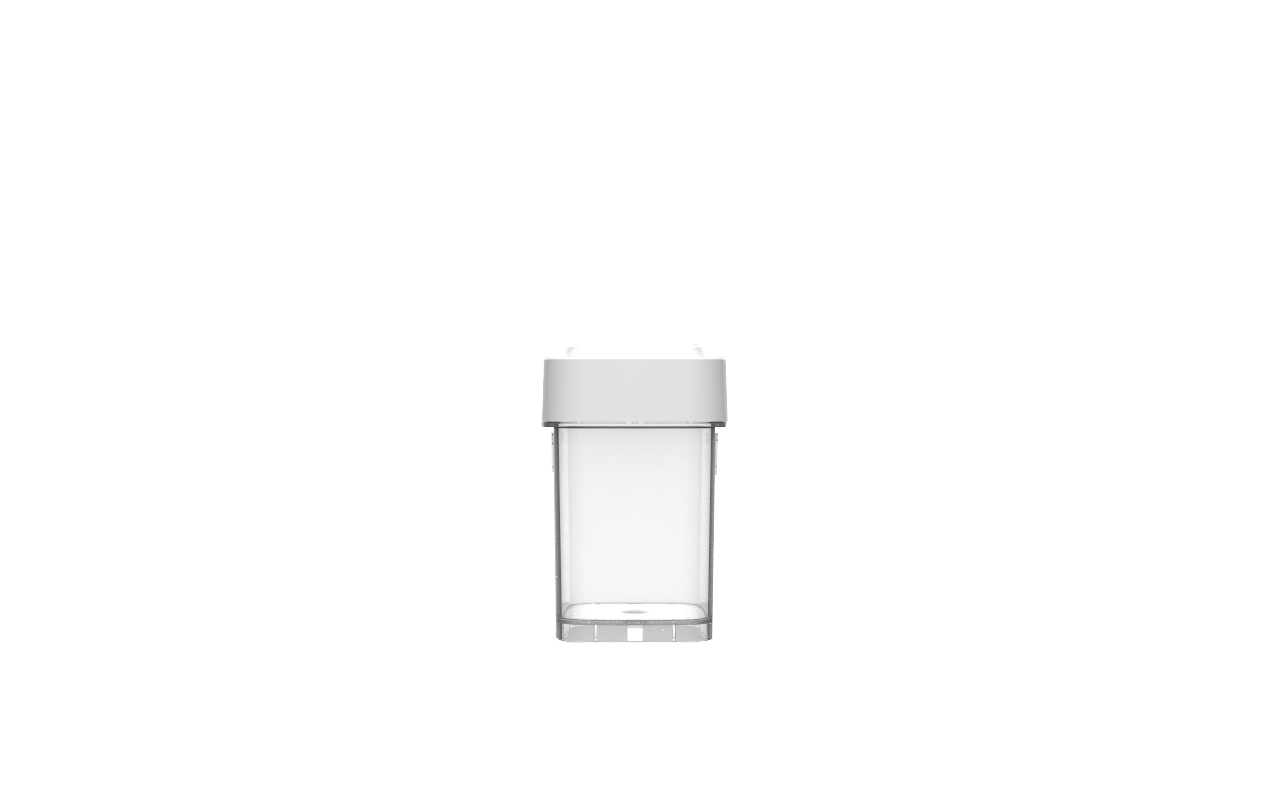 Calyx Containers Clear 25D Dram for cannabis packaging with white lid.