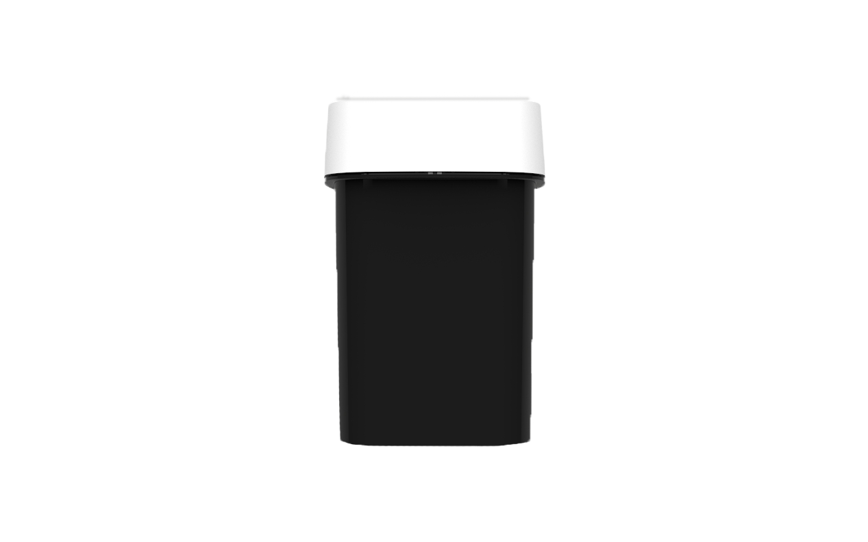 Calyx Containers Black 145D Dram for cannabis packaging with white lid.