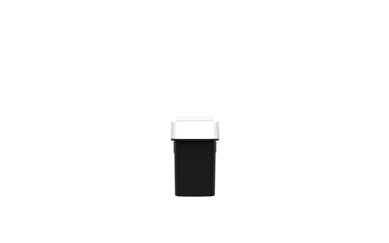 Black plastic dram with white lid