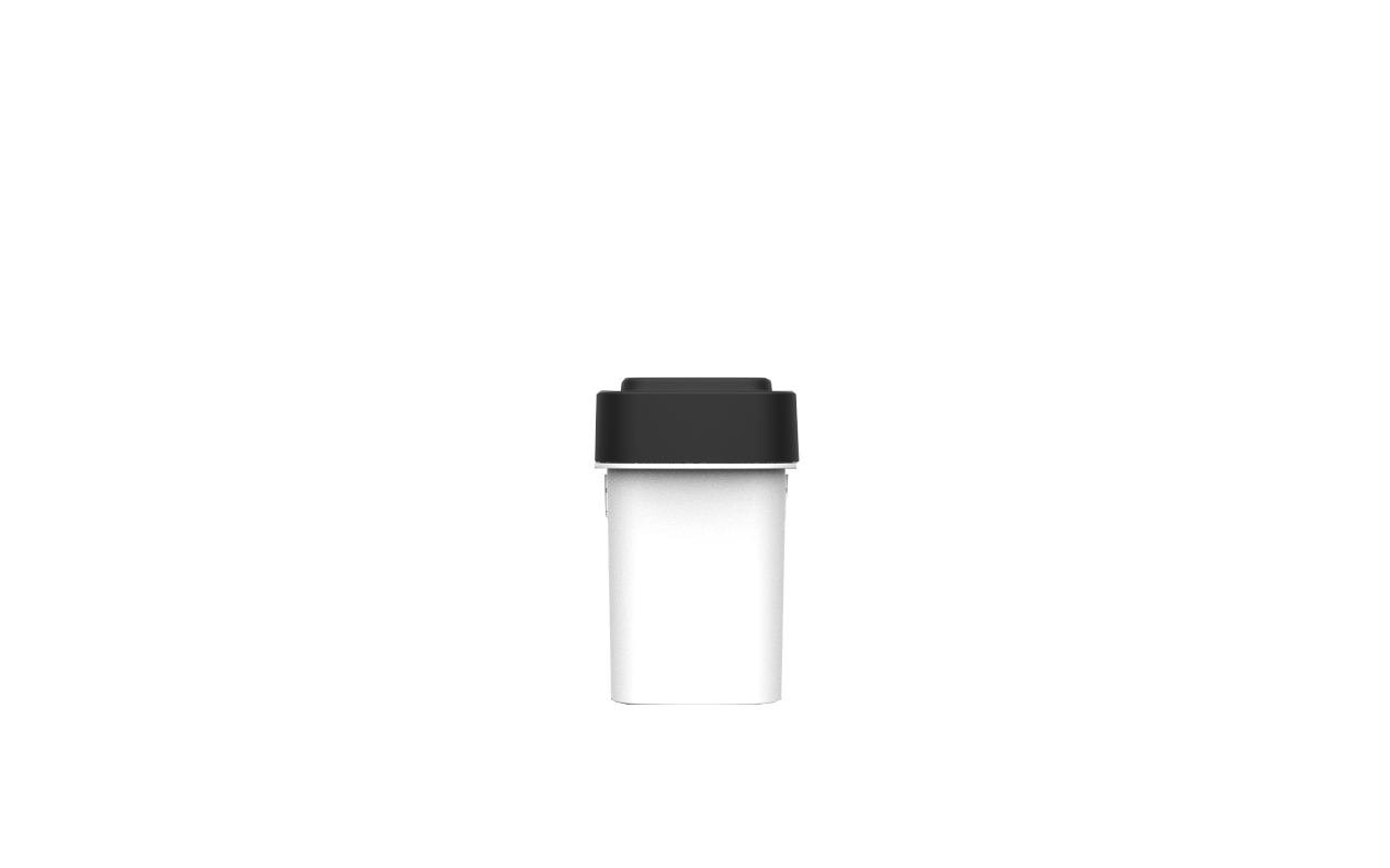 Calyx Containers White 25D Dram for cannabis packaging with black lid.