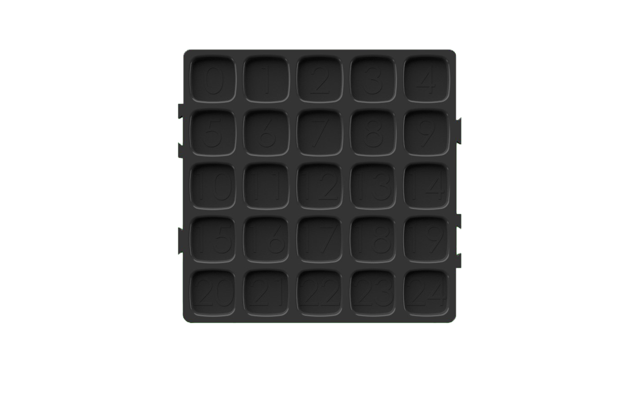 Calyx Containers 25D Black Tray Insert for cannabis packaging inventory management.