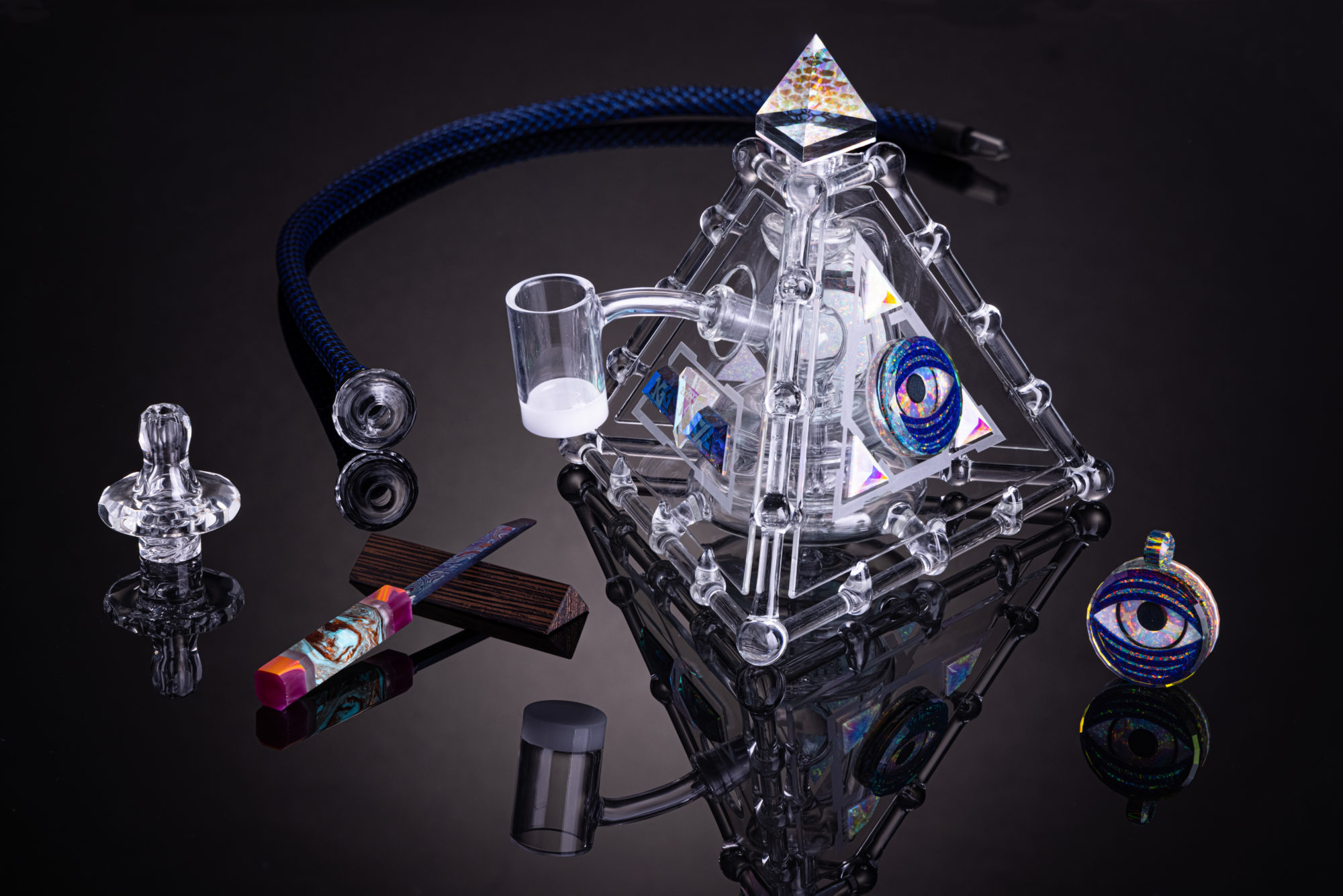 Pyramind cannabis dab rig with dabbing tool, carb cap and more