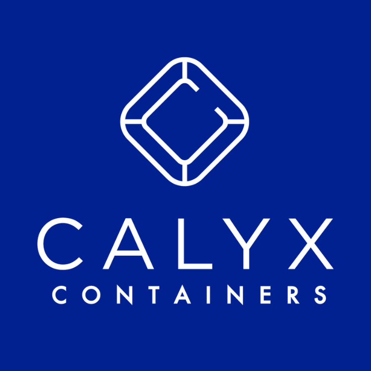 Calyx Containers logo on a blue background