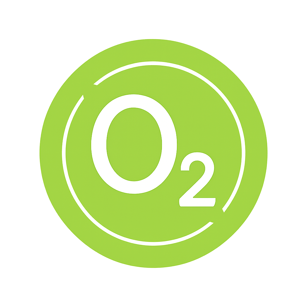 Green circle with 'O2' in white on a white background