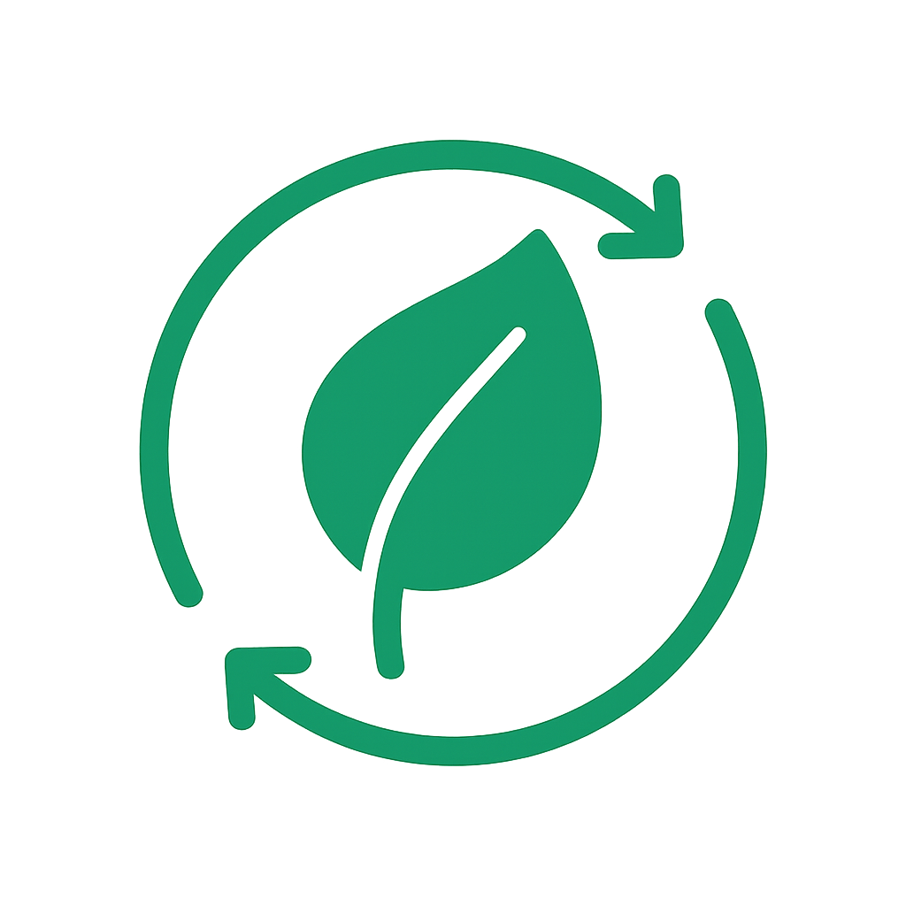 Green arrow icon with a leaf inside on a white background