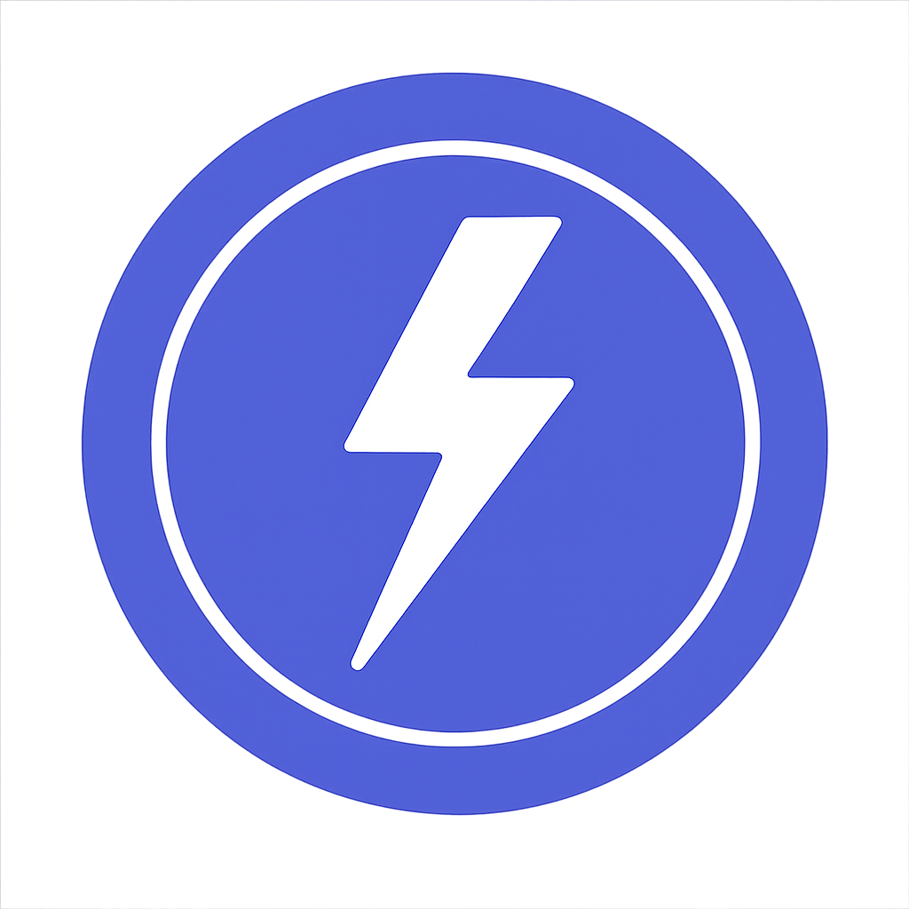 Blue circle with a white lightning bolt symbol