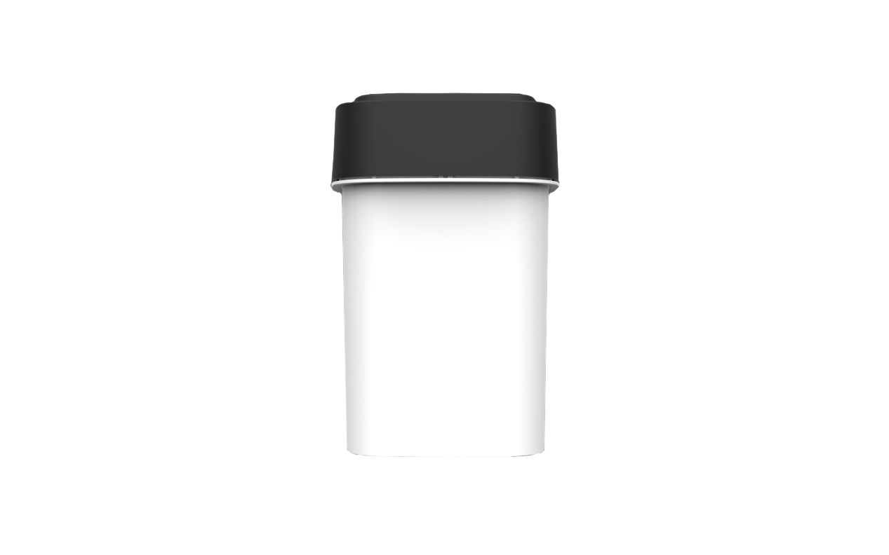 Calyx Containers White 145D Dram for cannabis packaging with black lid.