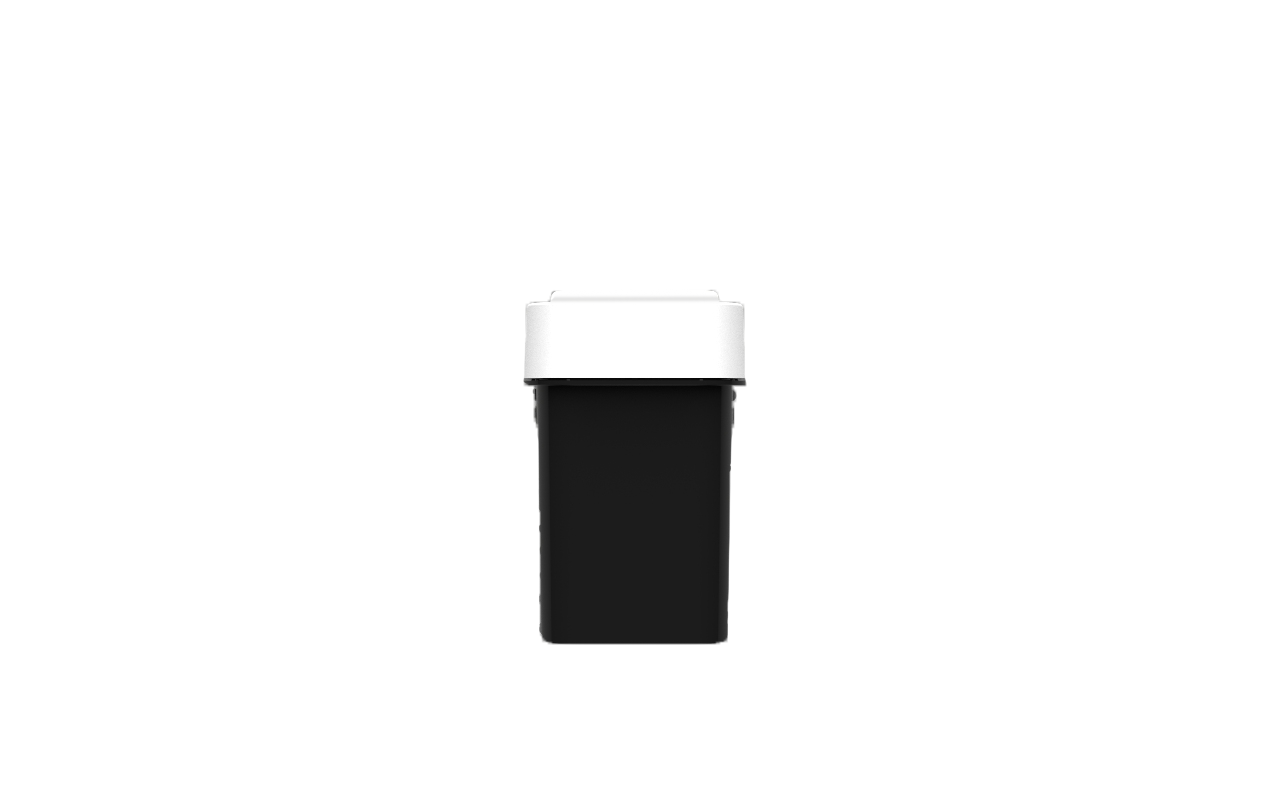 Calyx Containers Black 45D Dram for cannabis packaging with white lid.