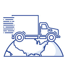 Outline of a truck on a world map with a document, symbolizing global logistics or international shipping.