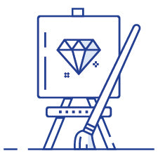 An icon of a diamond on an easel with a brush symbolizes Calyx Containers' art and design services.