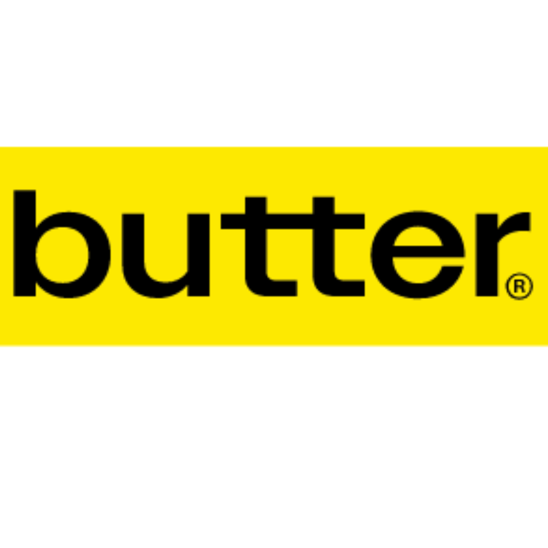 Butter logo in black letters on a yellow background