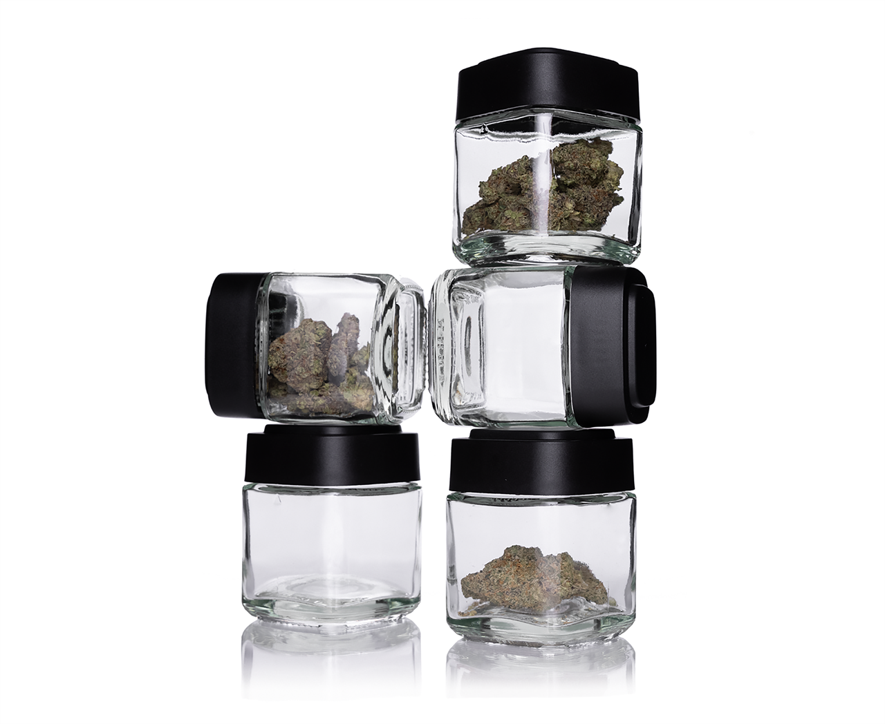 Calyx glass cannabis container containing buds