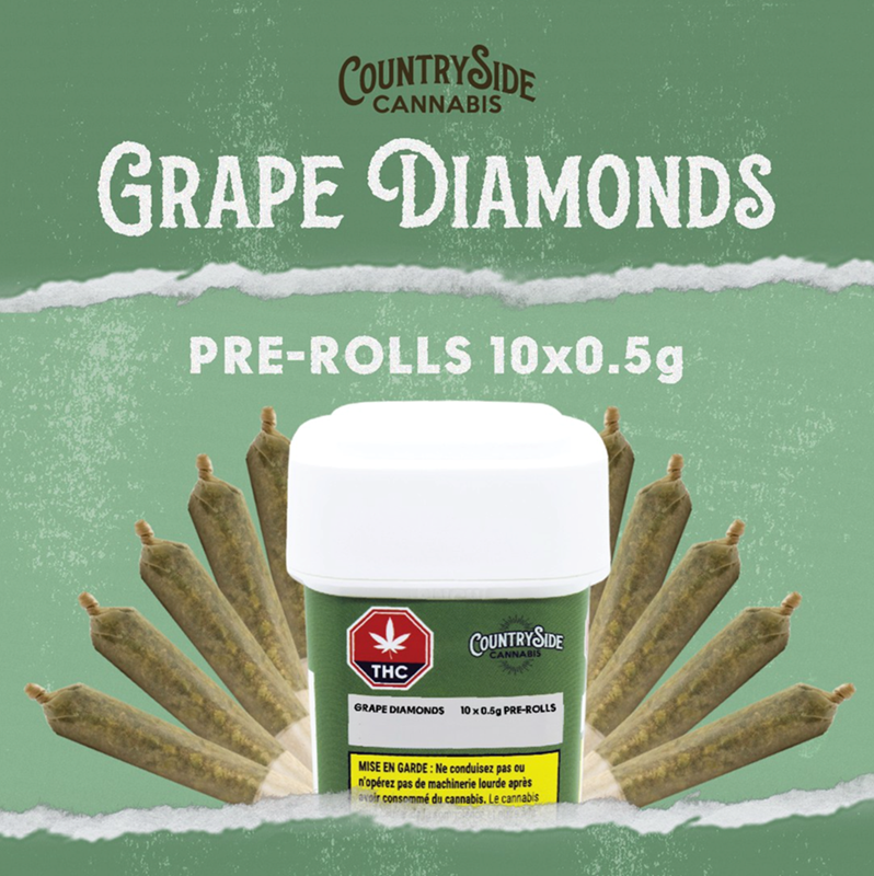 Countryside Cannabis Grape Diamond pre-rolls promotional photo with Calyx dram